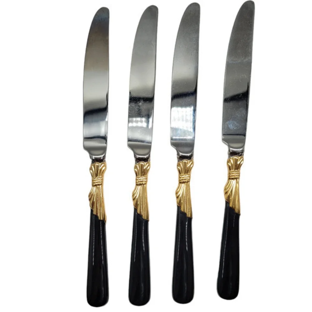 Vintage Yamazaki 18/8 Stainless LINDI Black‎ Handle GOLD Accent Vintage